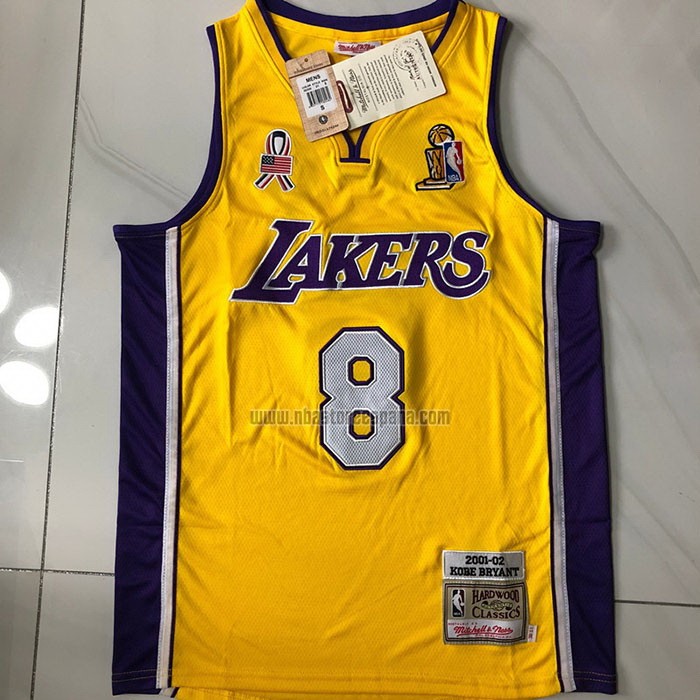 Camiseta Los Angeles Lakers Kobe Bryant NO 8 Mitchell & Ness 2001-02 Amarillo